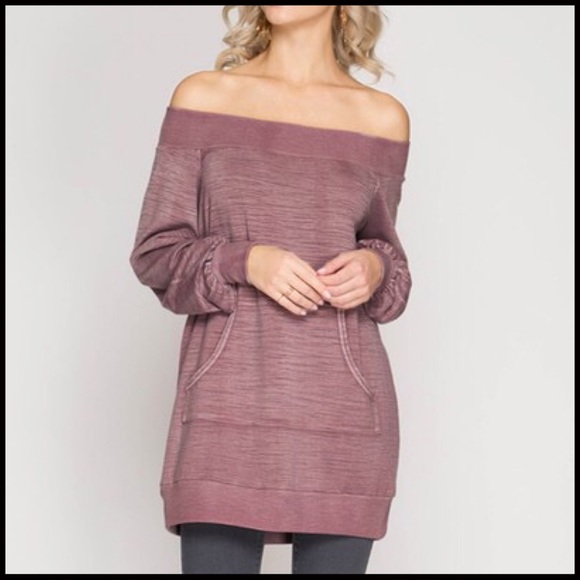Off-the Shoulder Pocket Tunic - Picture 2 of 7